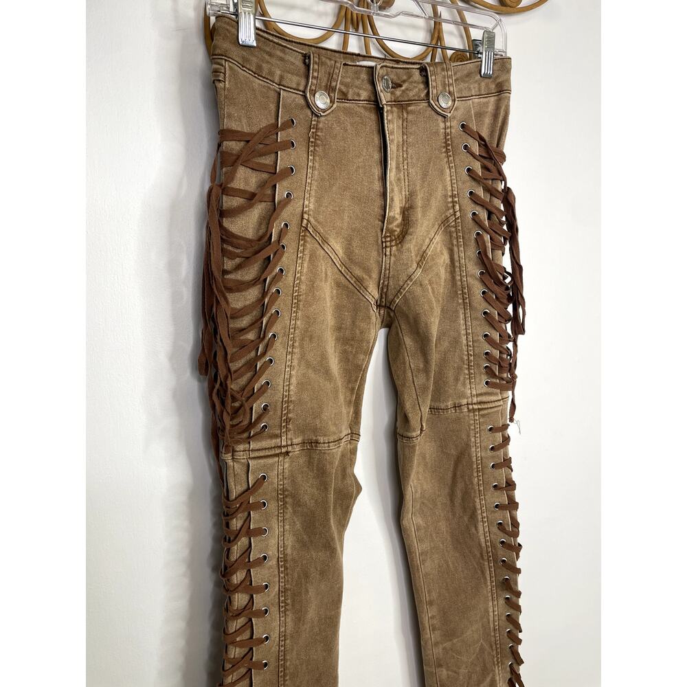 Rise Lace-up jeans tan 9 - Picture 4 of 8